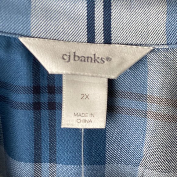CJ Banks- Plaid Blue Long Sleeve Button Down, Size 2X - Picture 7 of 11